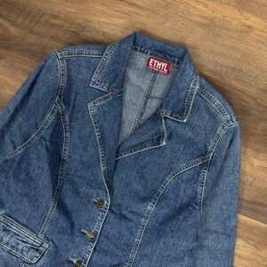 Ethyl Vintage Denim Blazer Jacket Medium Wash 90s Tailored Button Front Women